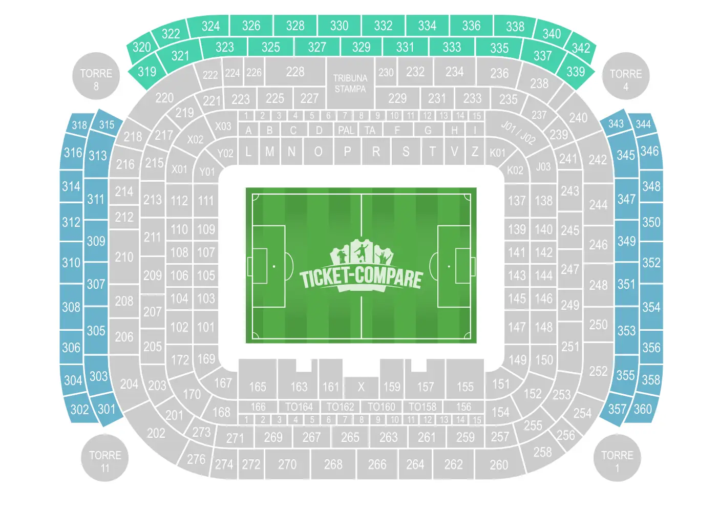 San Siro siddeplan med Terzo Anello markeret