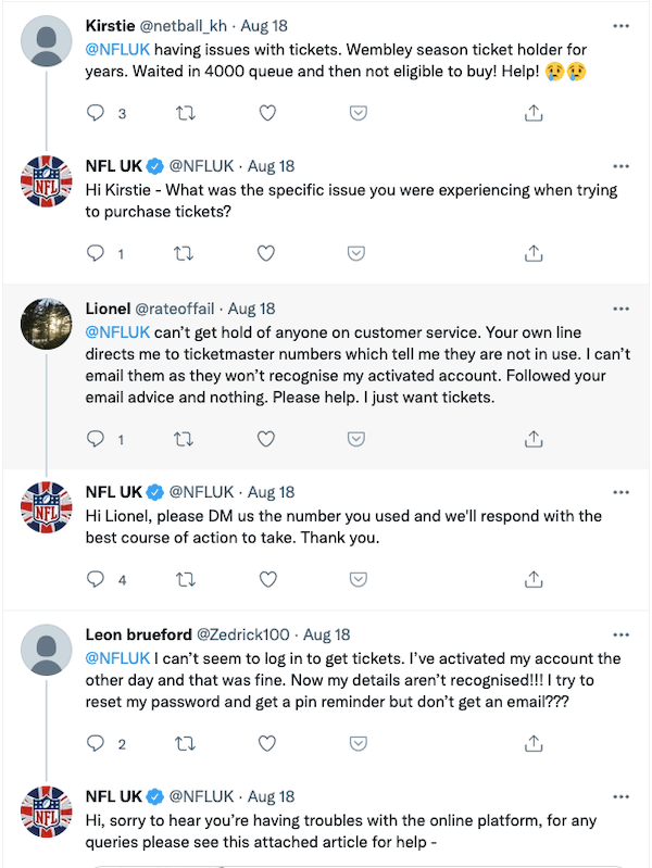 fans på Twitter klager over problemer med kjøp av billetter til NFL London Games 2021