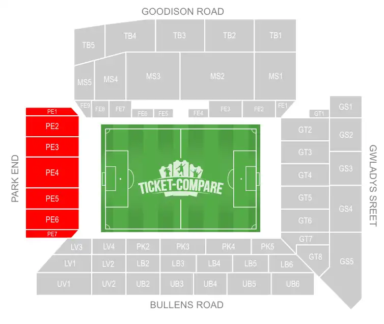 Sir Philip Carter Park Stand på Goodison Park markeret
