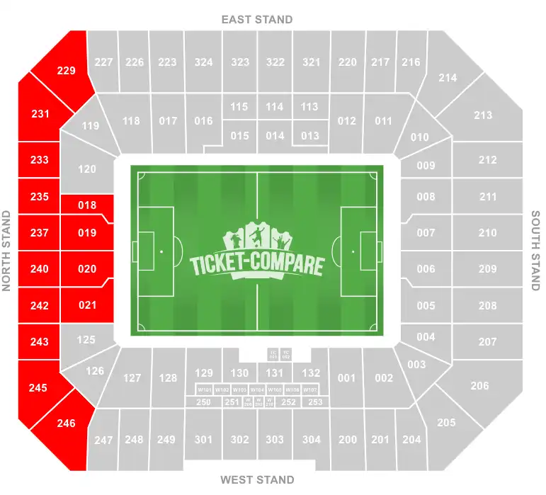 Hill Dickinson Stadium Seating Plan with North Stand highlighted