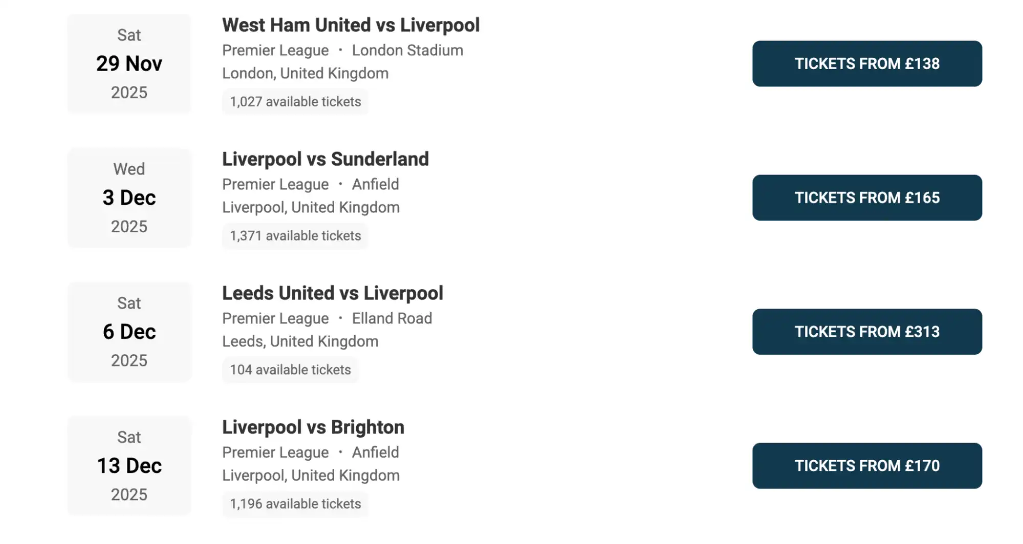 skjermbilde av Liverpool Fixtures