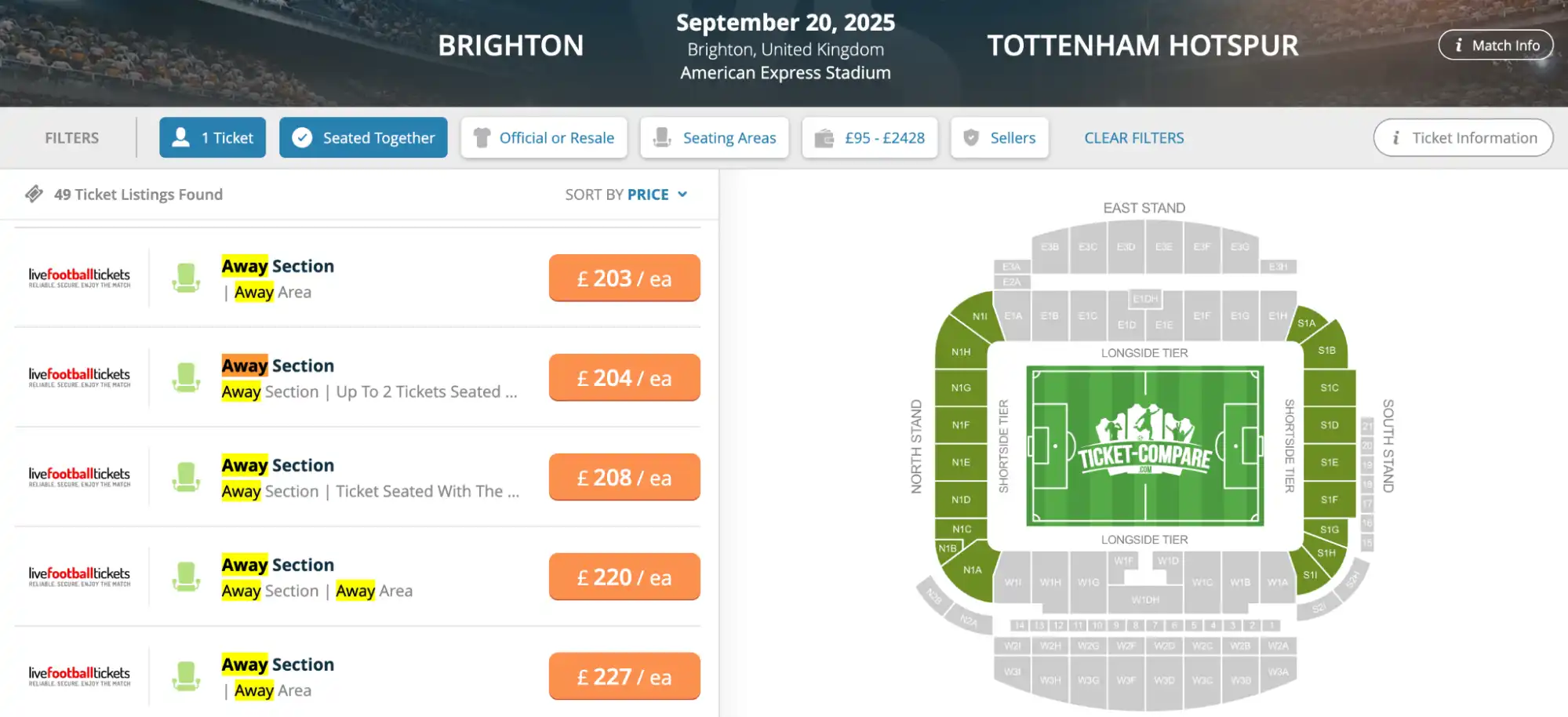 screenshot af Away Sections på AMEX stadion