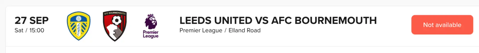 screenshot of Leeds United Vs AFC Bournemouth fixture
