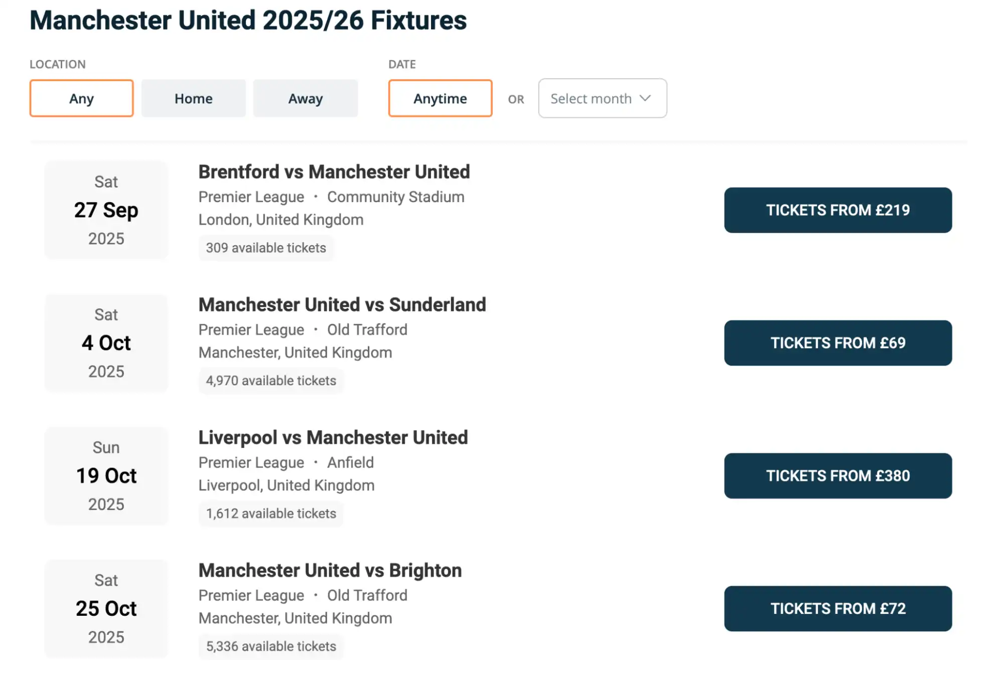 Manchester United fixtures på prissammenligning
