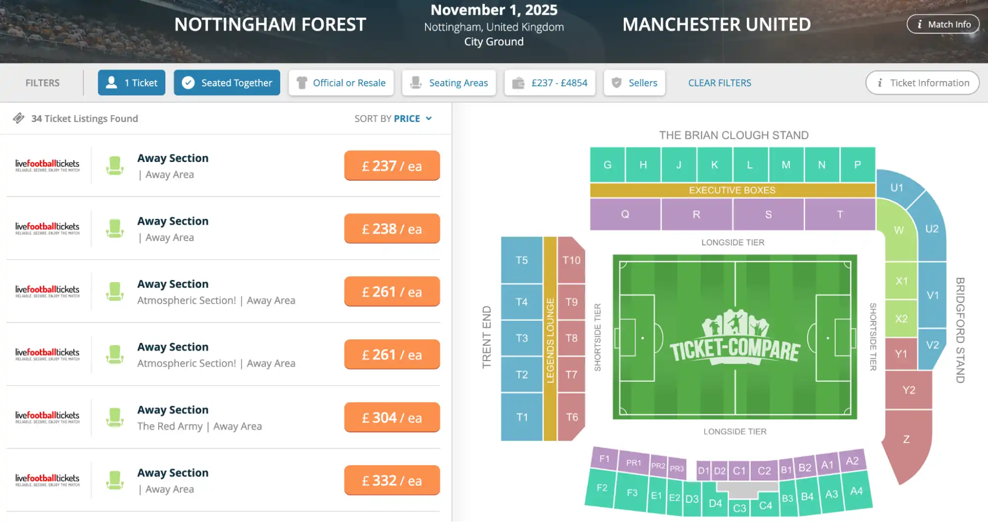 screenshot af Manchester United Away tickets