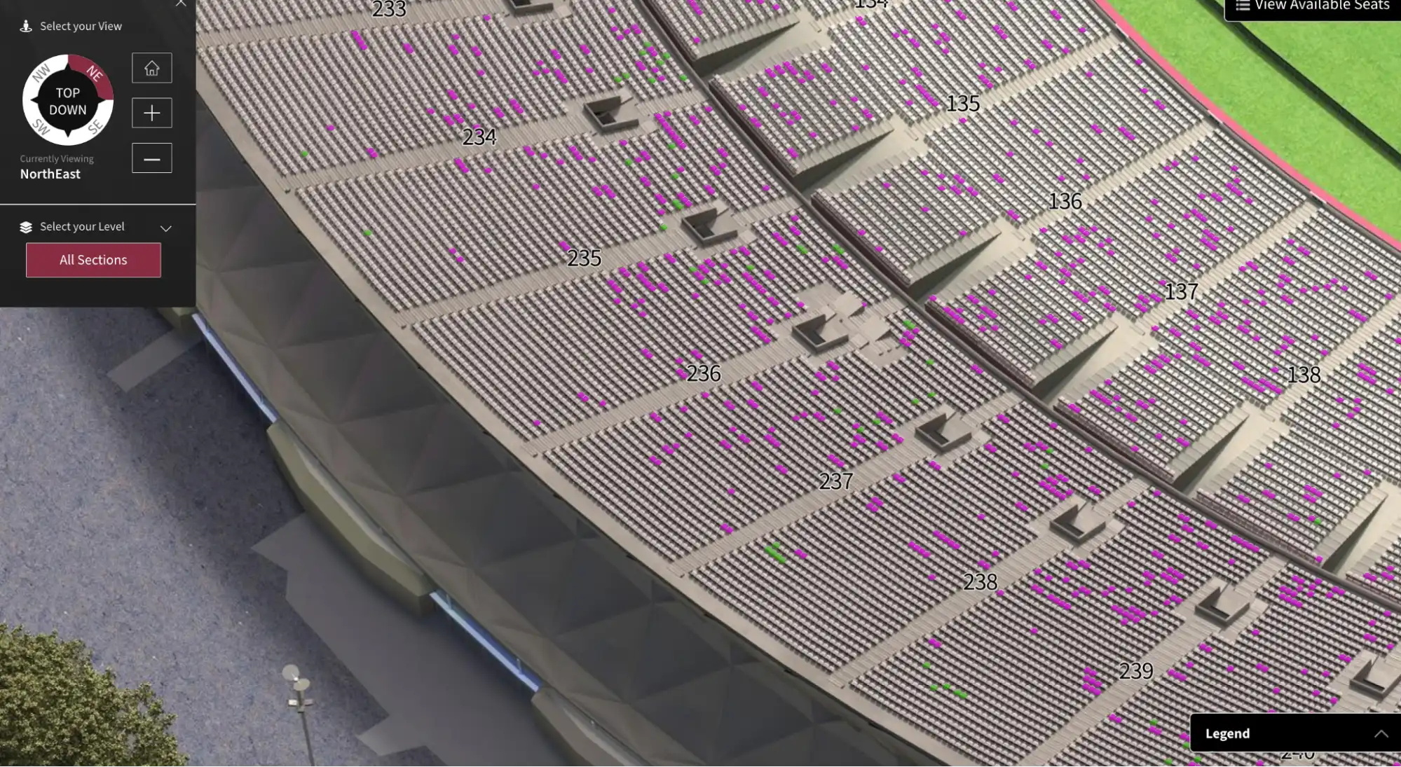 screenshot of interactive map with available seats highlighted