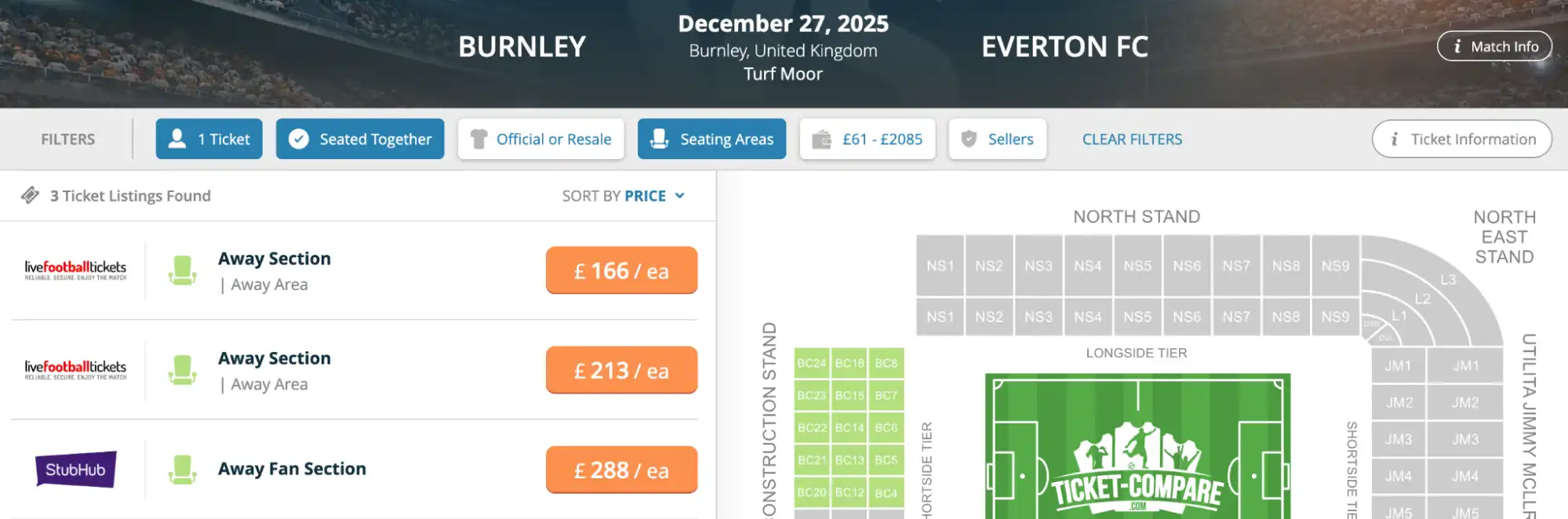 Burnley v Everton tickets page