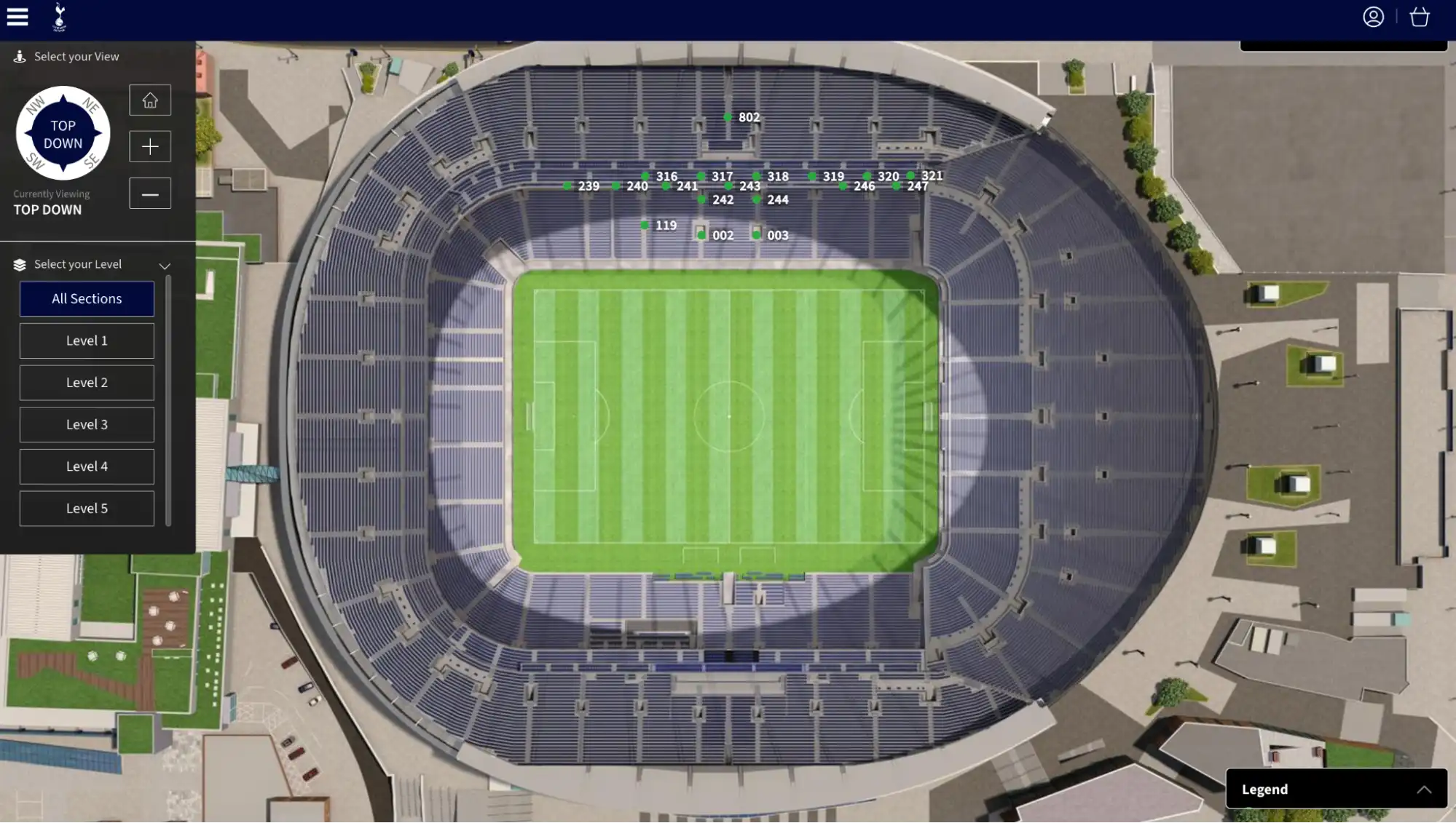 screenshot of Rendered stadium map showing all available packages