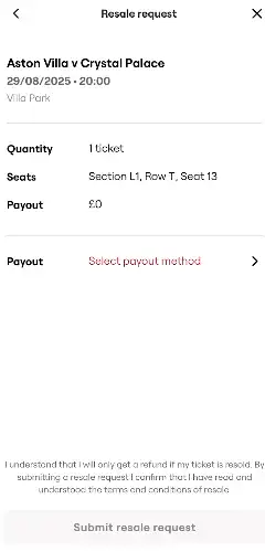 screenshot of 'Resale request' window