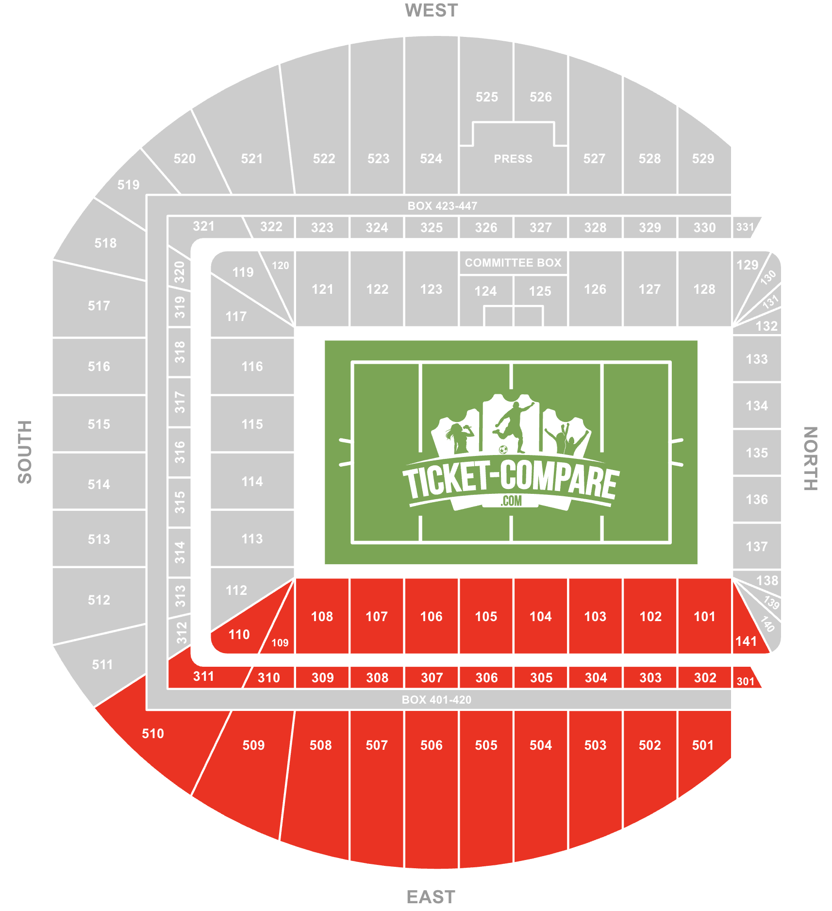 Screenshot Aviva Stadium Seating Plan med East Stand fremhævet