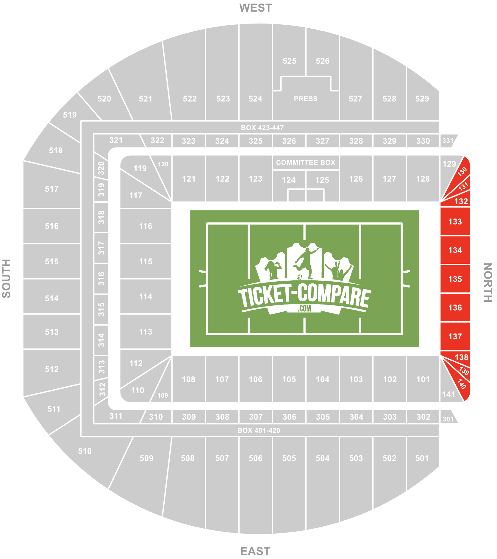 Screenshot Aviva Stadium Seating Plan med North Stand fremhævet