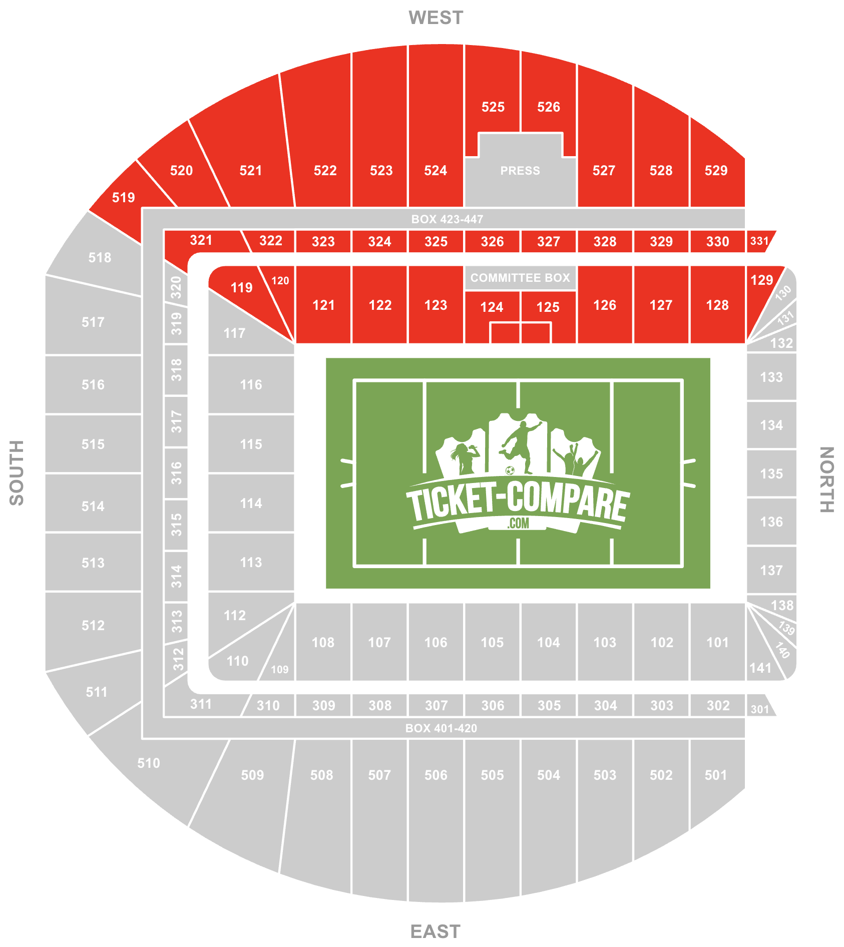 Screenshot Aviva Stadium Seating Plan med West Stand fremhævet