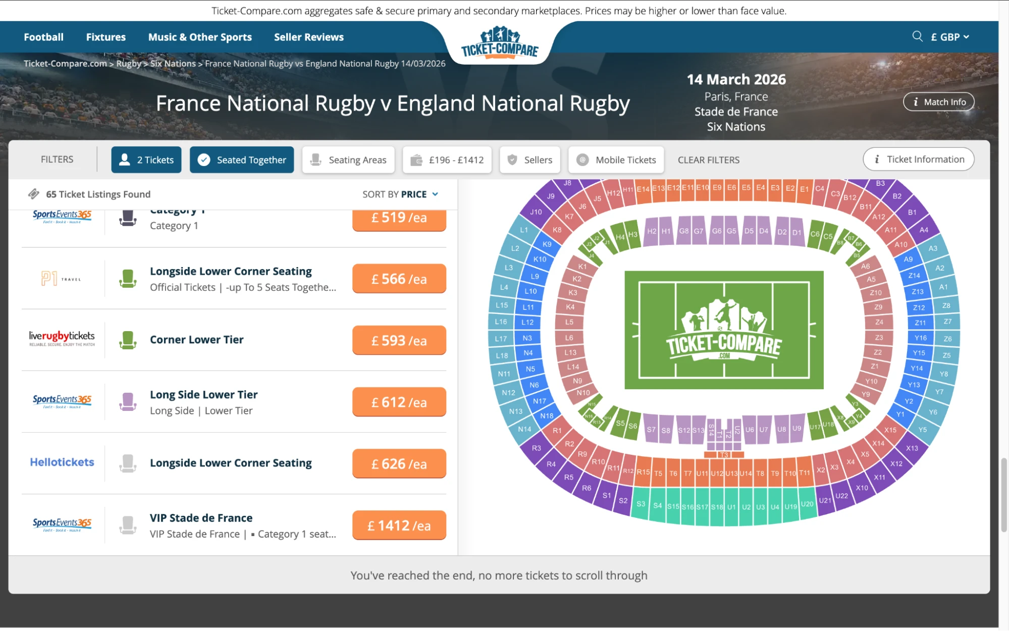 Screenshot af France National Rugby v England National Rugby billetter
