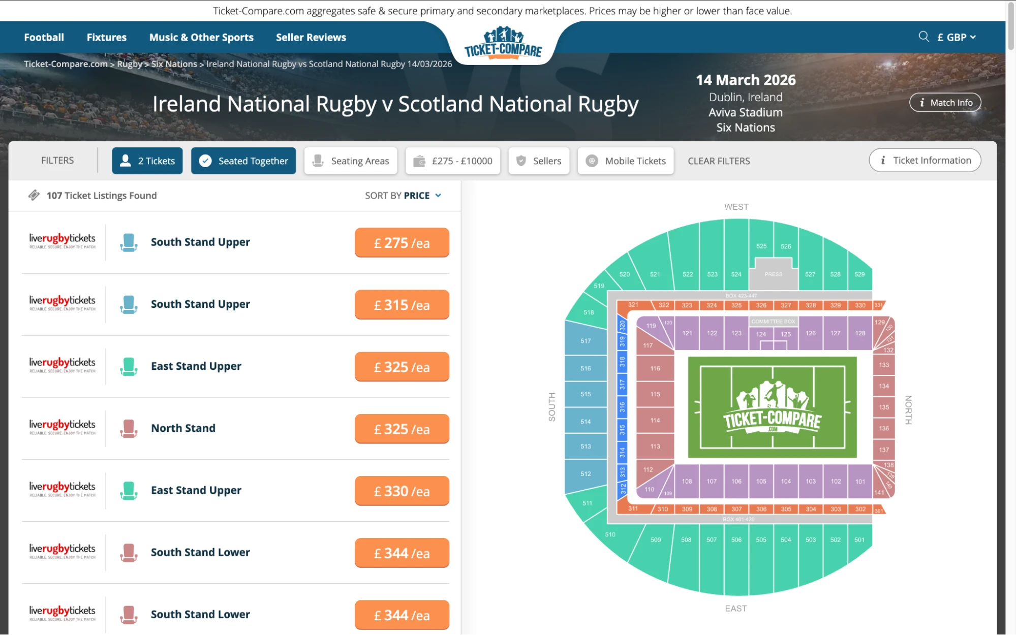 Skjermbilde av Ireland National Rugby v Scotland National Rugby billetter