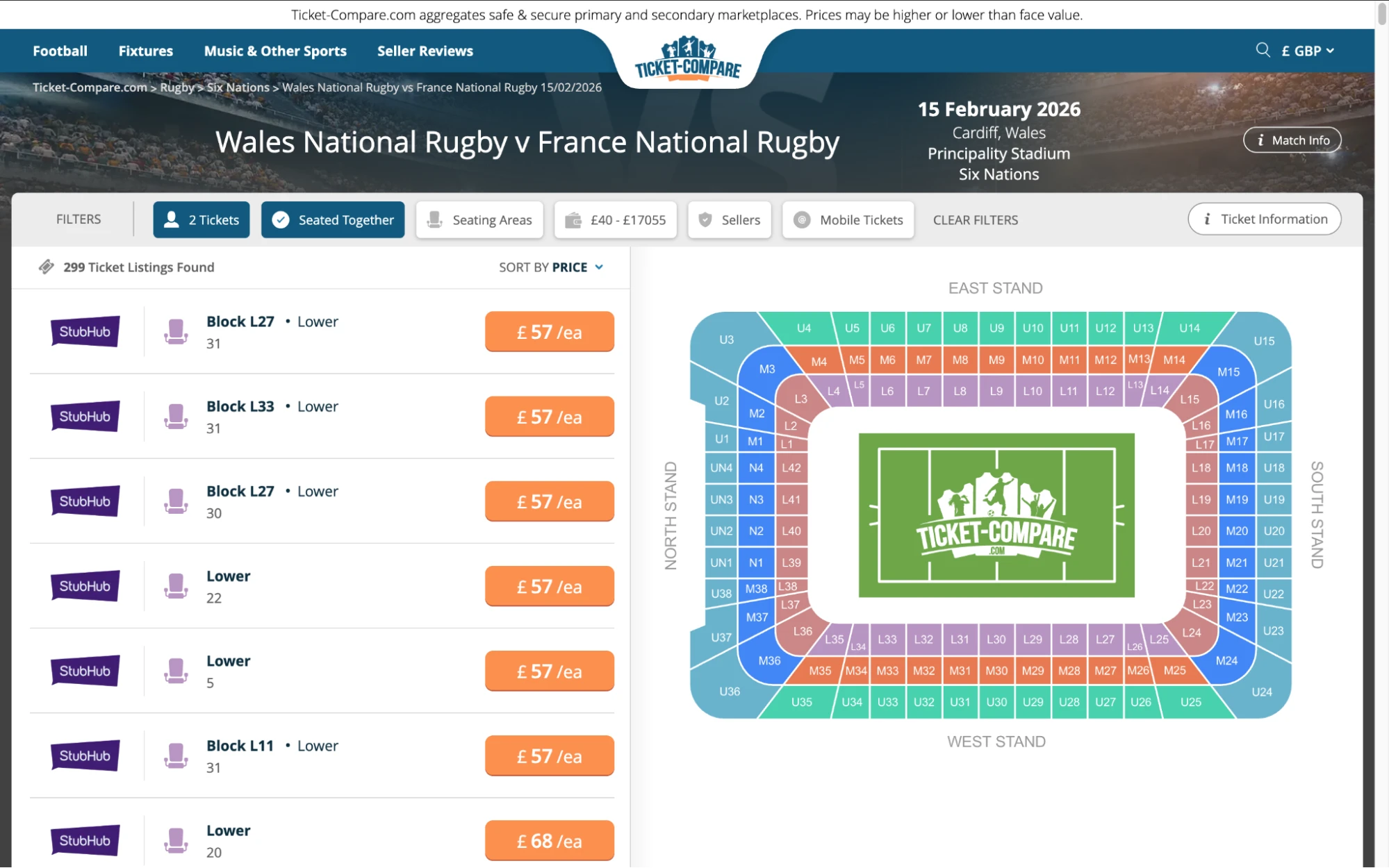Skjermbilde av Wales National Rugby v France National Rugby billetter
