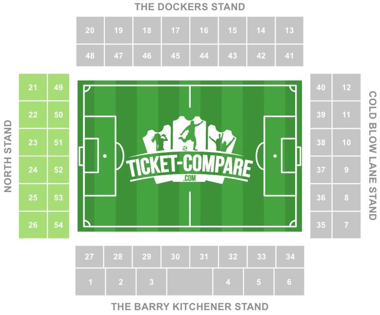 Skjermbilde av salkart – North Stand markert