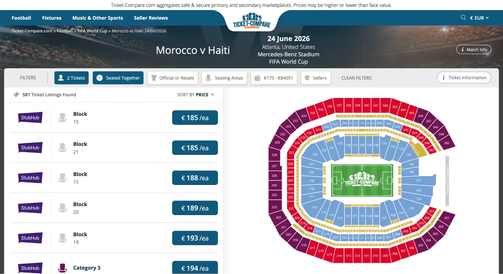 screenshot av Marokko vs Haiti kampbilletter