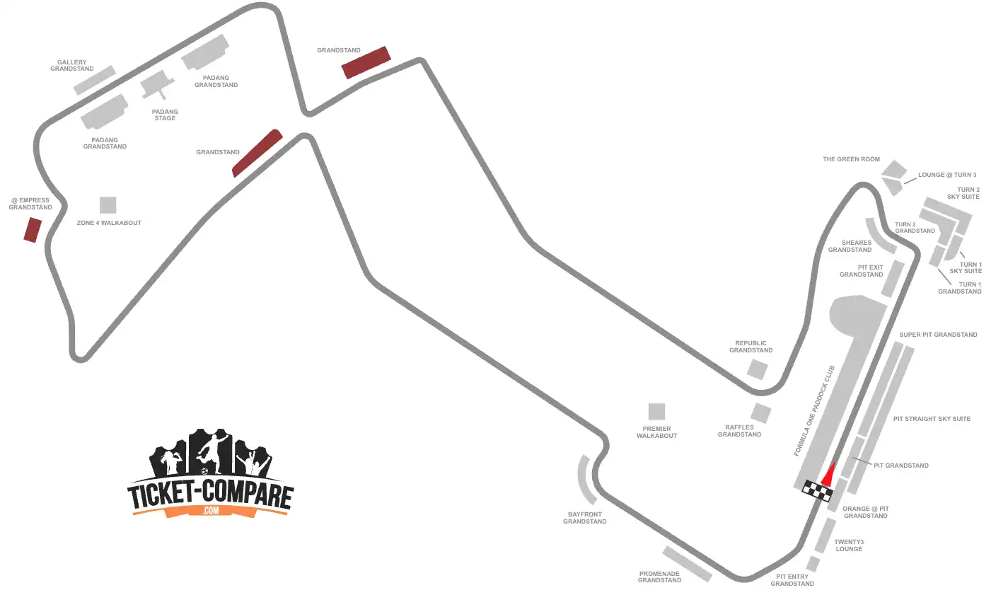 Screenshot of Marina Bay Seating plan with Connaught, Stamford And Empress Grandstands highlighted
