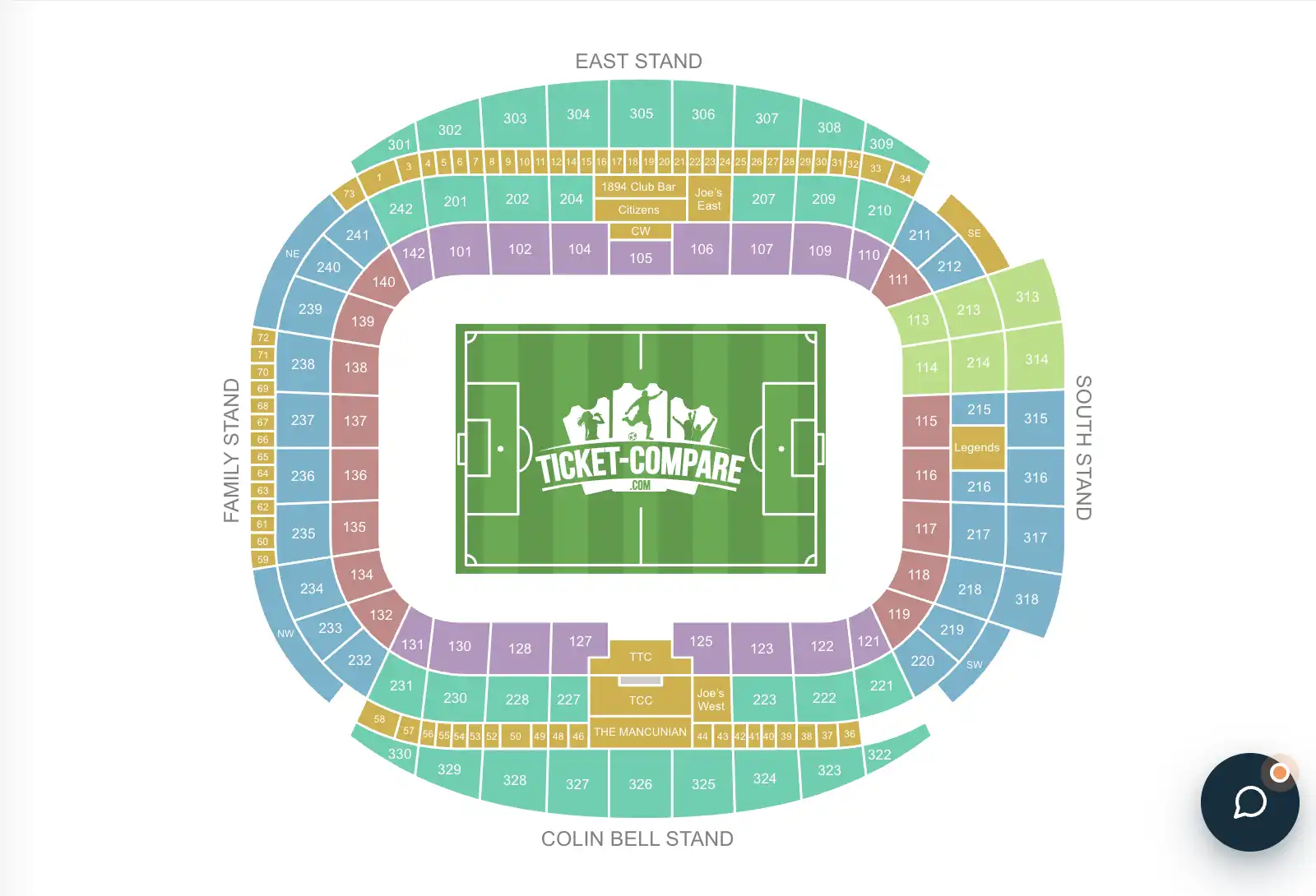screenshot of Etihad Stadium seating plan