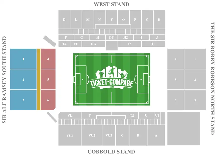 Screenshot of Portman Road stadium Seating plan with the Sir Alf Ramsey South stand highlighted
