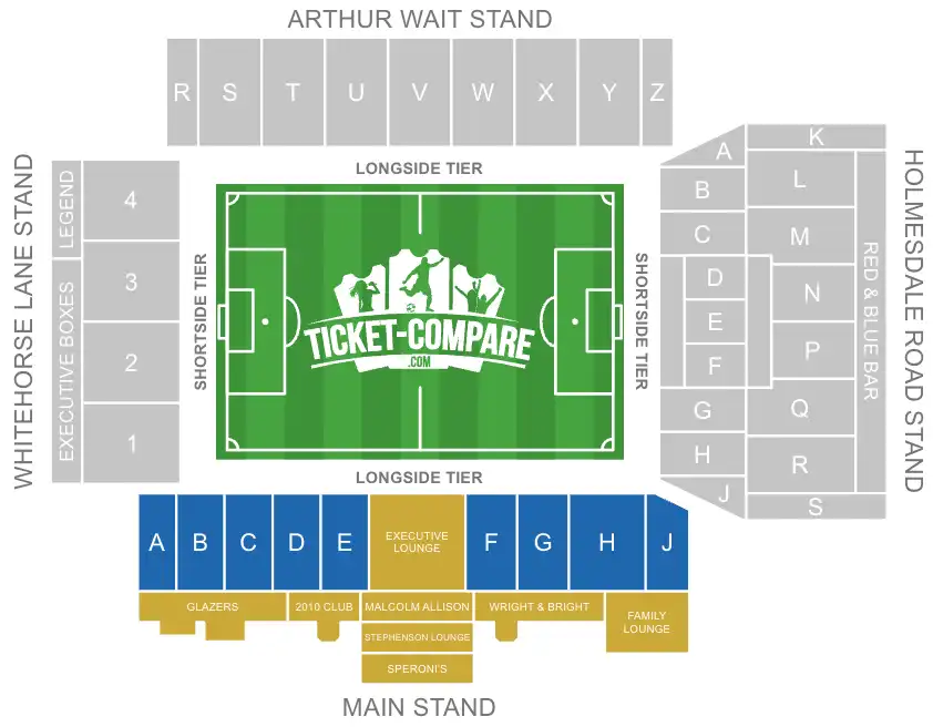 Screenshot af Selhurst Park Seating plan med Main Stand markeret